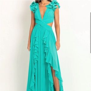 PatBo aqua ruffle sleeve gown dress
